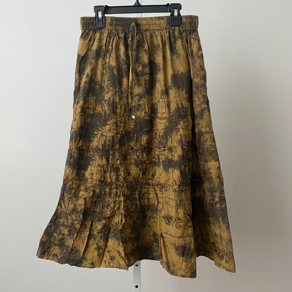 Unbranded Dresses & Skirts - Cotton Boho Lagenlook Earth Colors Tie Dye Beaded Midi Skirt S Brown